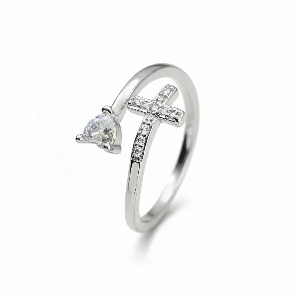 Heart-shaped cross open ring - YESHUALL