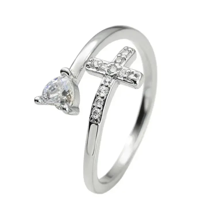 Heart-shaped cross open ring - YESHUALL