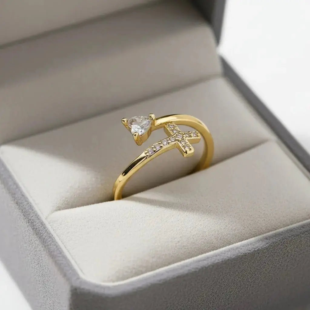Heart-shaped cross open ring - YESHUALL