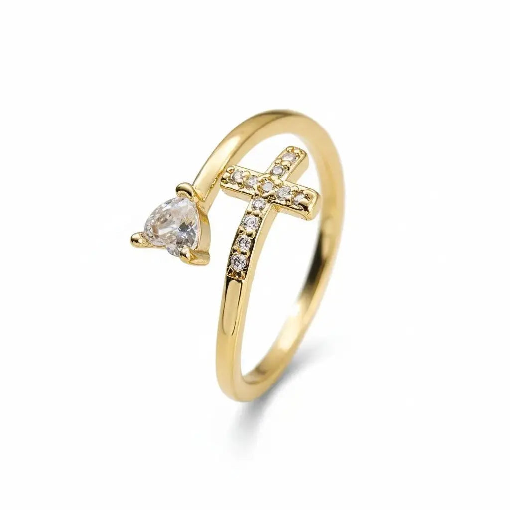 Heart-shaped cross open ring - YESHUALL