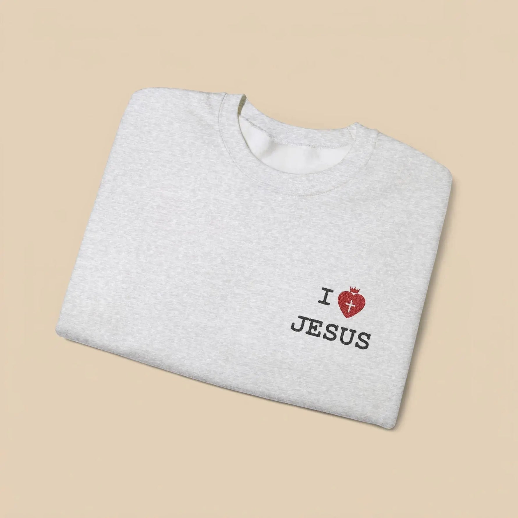 I Love Jesus crewneck lifestyle shot, Christian women's apparel