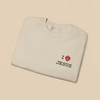 I Love Jesus crewneck side view, Christian faith women's apparel