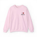 I Love Jesus crewneck sweatshirt back view, Christian faith women