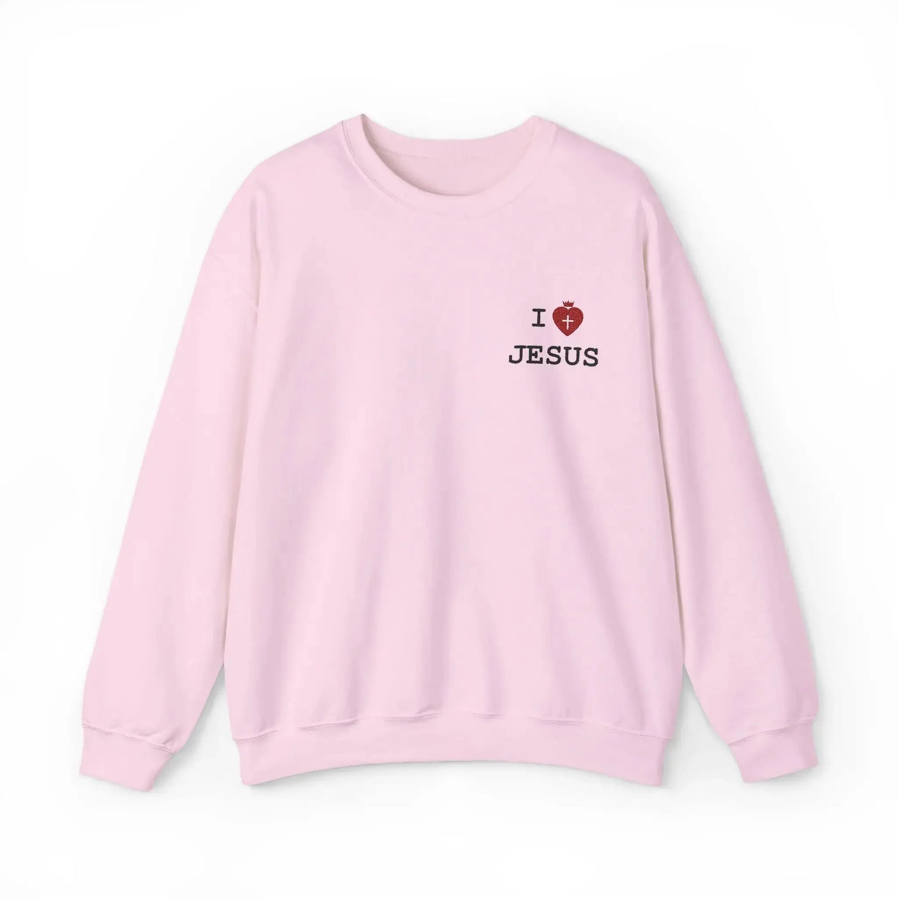 I Love Jesus crewneck sweatshirt back view, Christian faith women