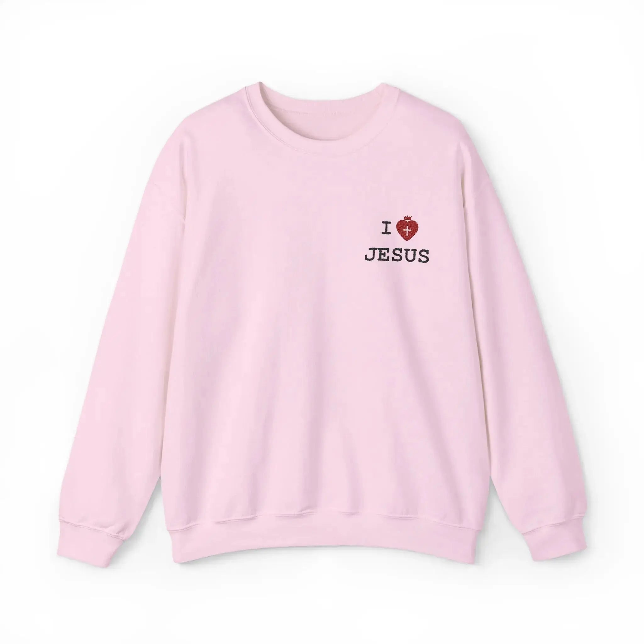 I Love Jesus crewneck sweatshirt back view, Christian faith women