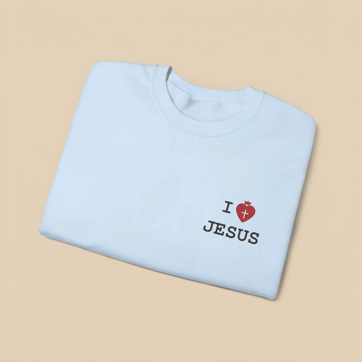 I Love Jesus sweatshirt on model, Christian faith women YESHUALL