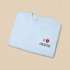 I Love Jesus sweatshirt on model, Christian faith women YESHUALL