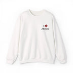 I Love Jesus sweatshirt flatlay, Christian women's faith apparel