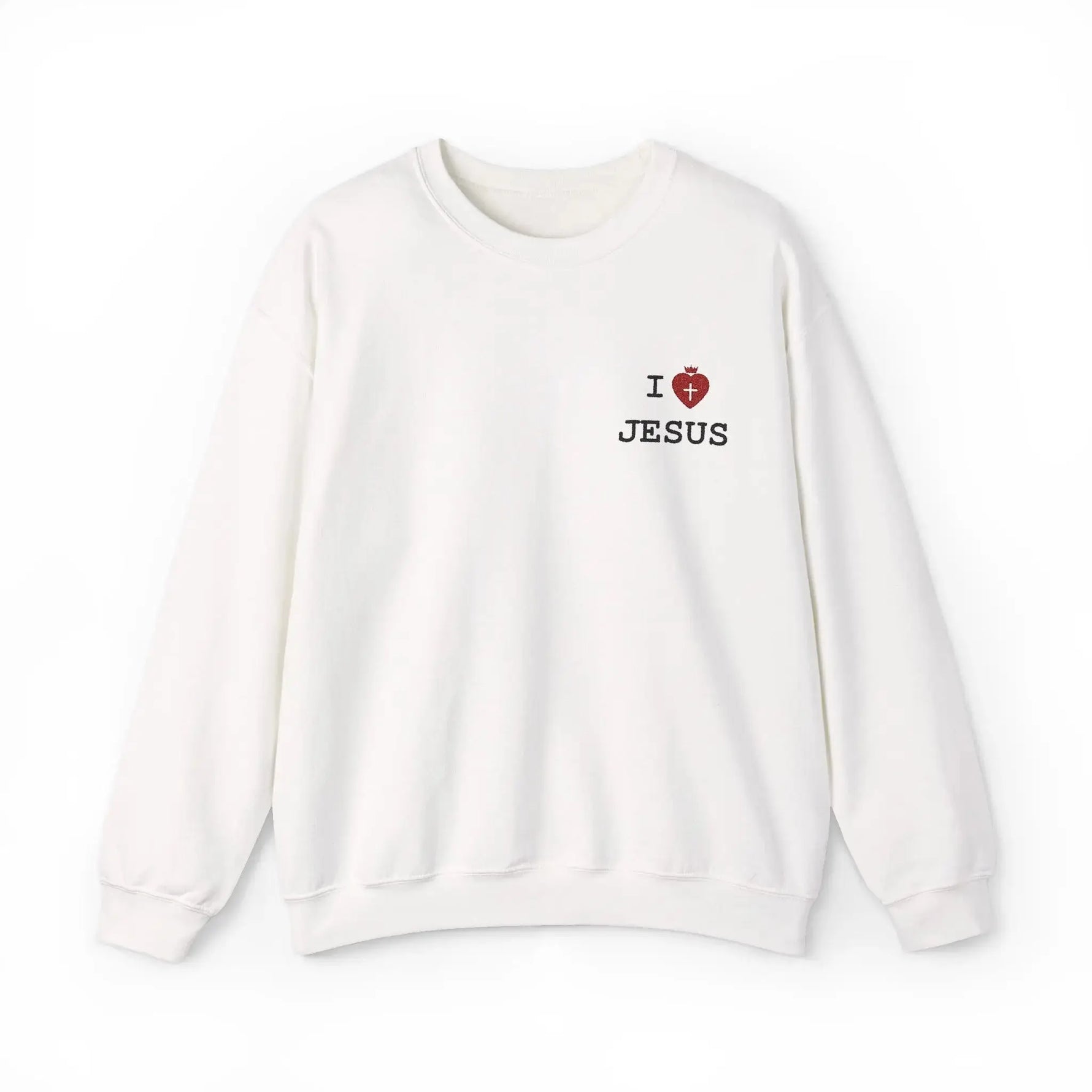 I Love Jesus sweatshirt flatlay, Christian women's faith apparel