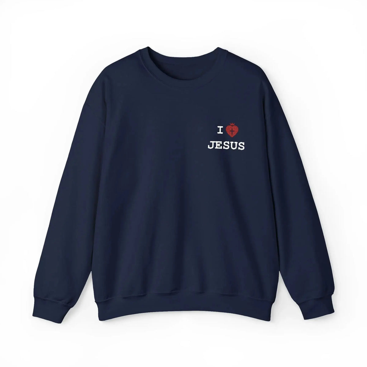 I Love Jesus shadow crewneck front detail, Christian women's top