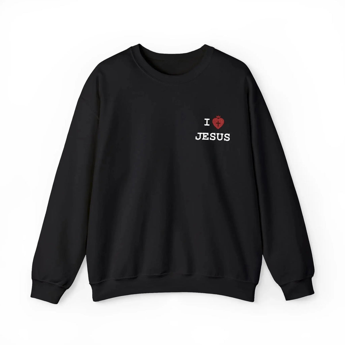 Woman wearing I Love Jesus shadow faith crewneck, gift for her