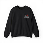 Woman wearing I Love Jesus shadow faith crewneck, gift for her