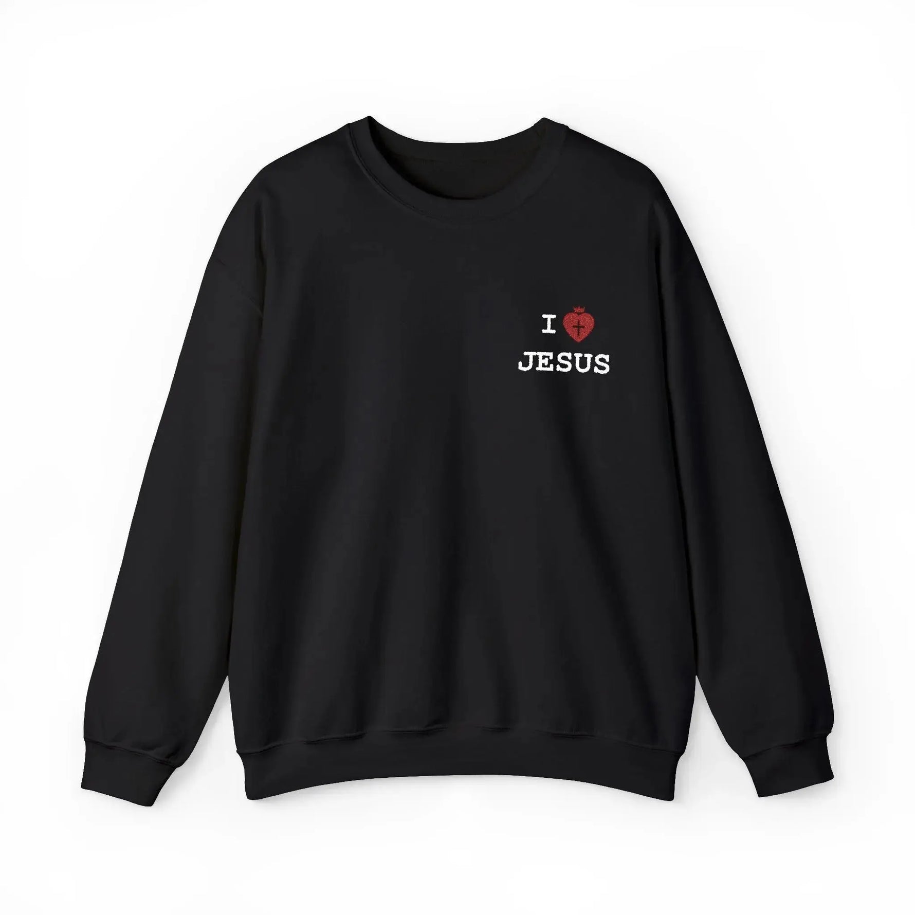 Woman wearing I Love Jesus shadow faith crewneck, gift for her