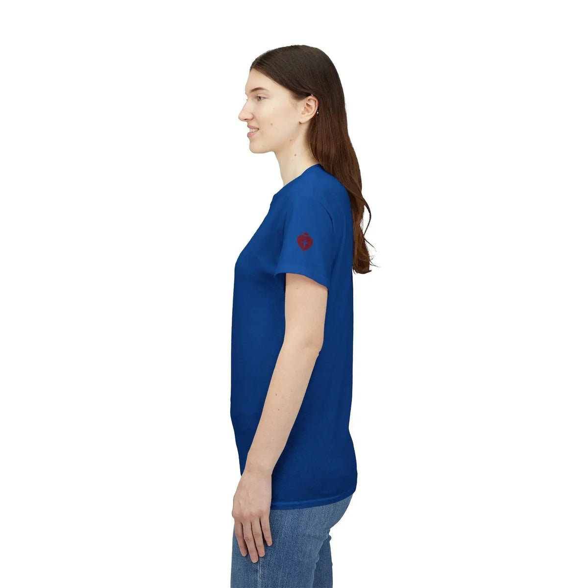 JESUS heavy cotton tee model wearing, Christian faith declaration