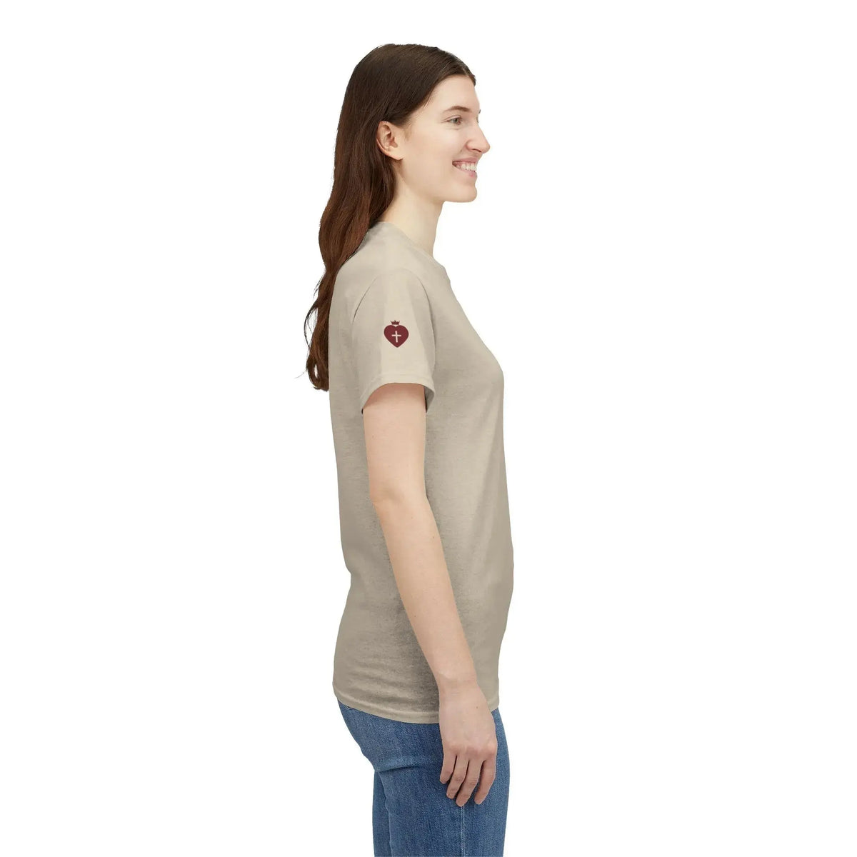 JESUS tee on hanger, bold Christian declaration women's apparel
