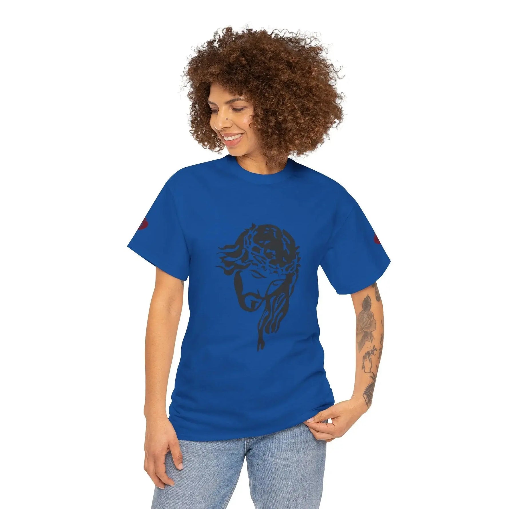 JESUS tee brand tag detail, bold Christian faith apparel YESHUALL
