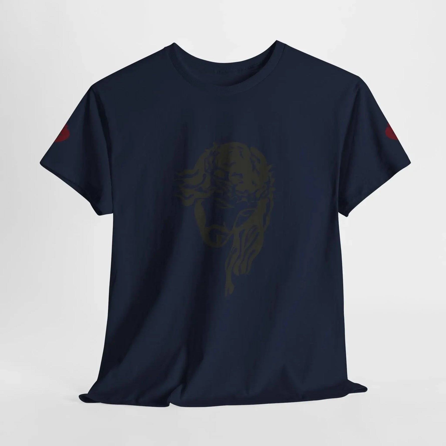 JESUS tee on model side view, bold Christian faith shirt