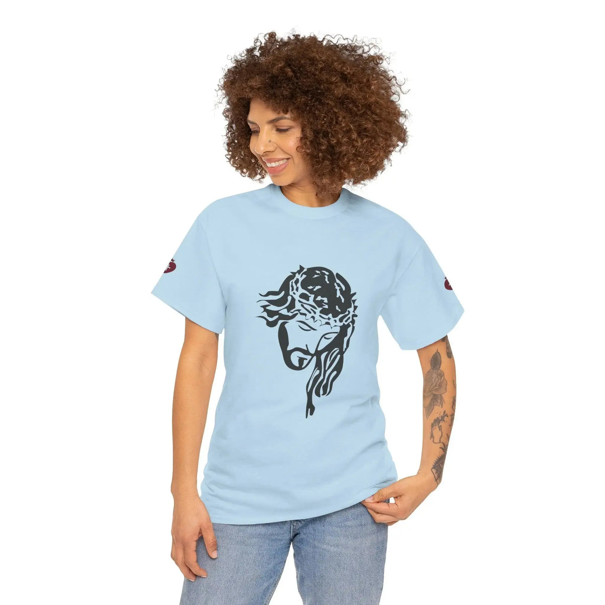JESUS heavy cotton tee flatlay final, bold Christian faith women