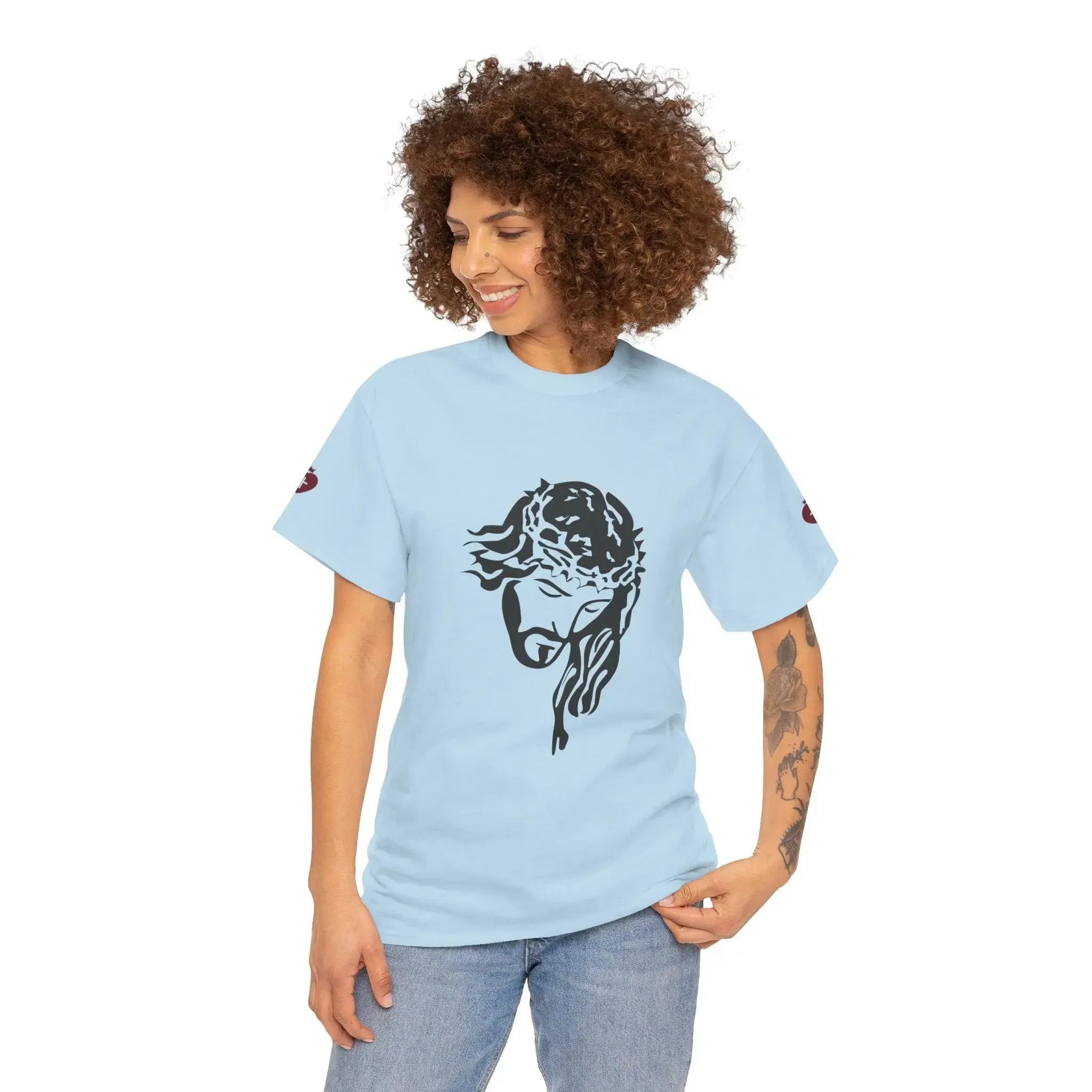 JESUS heavy cotton tee flatlay final, bold Christian faith women
