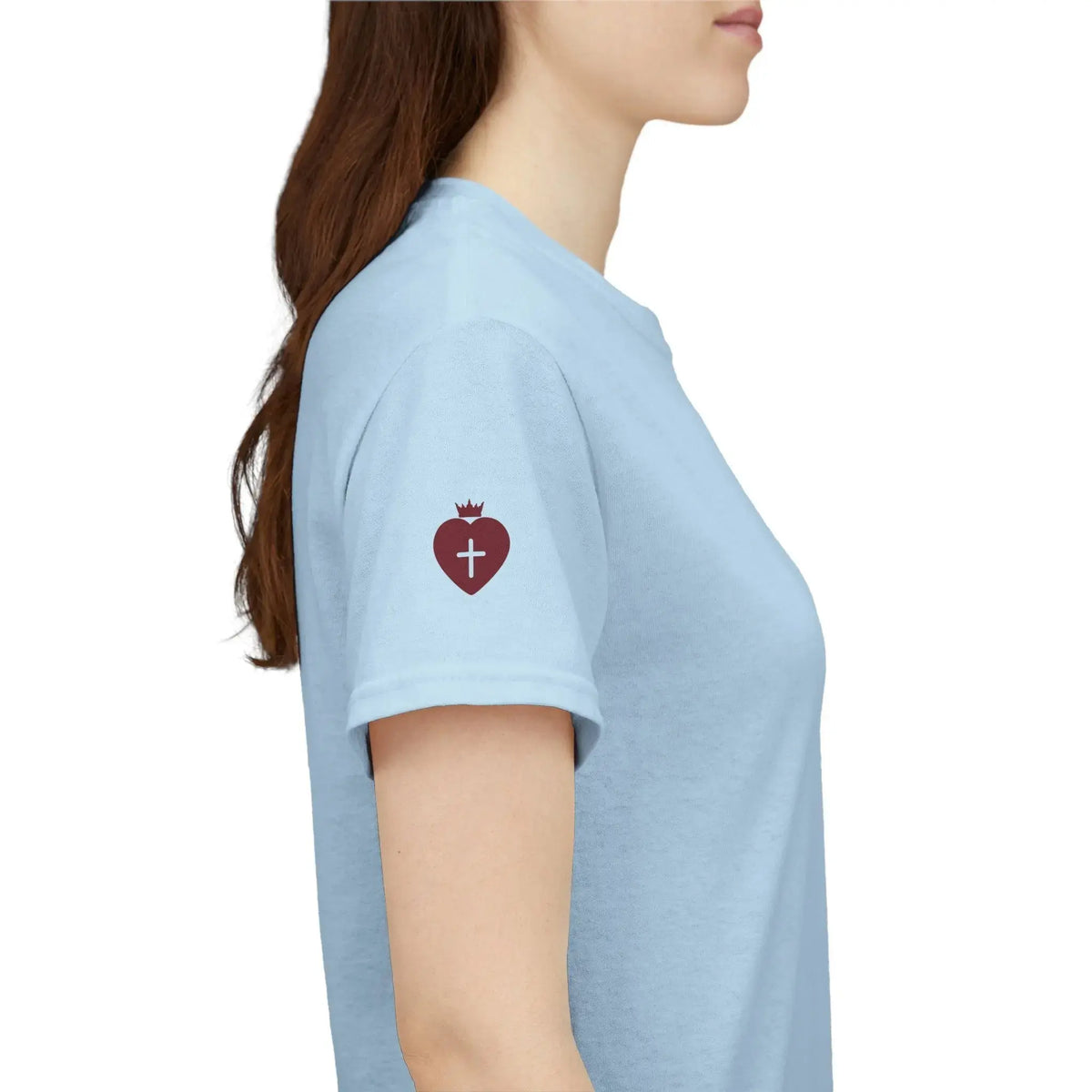 JESUS heavy cotton tee product brand shot, Christian faith apparel