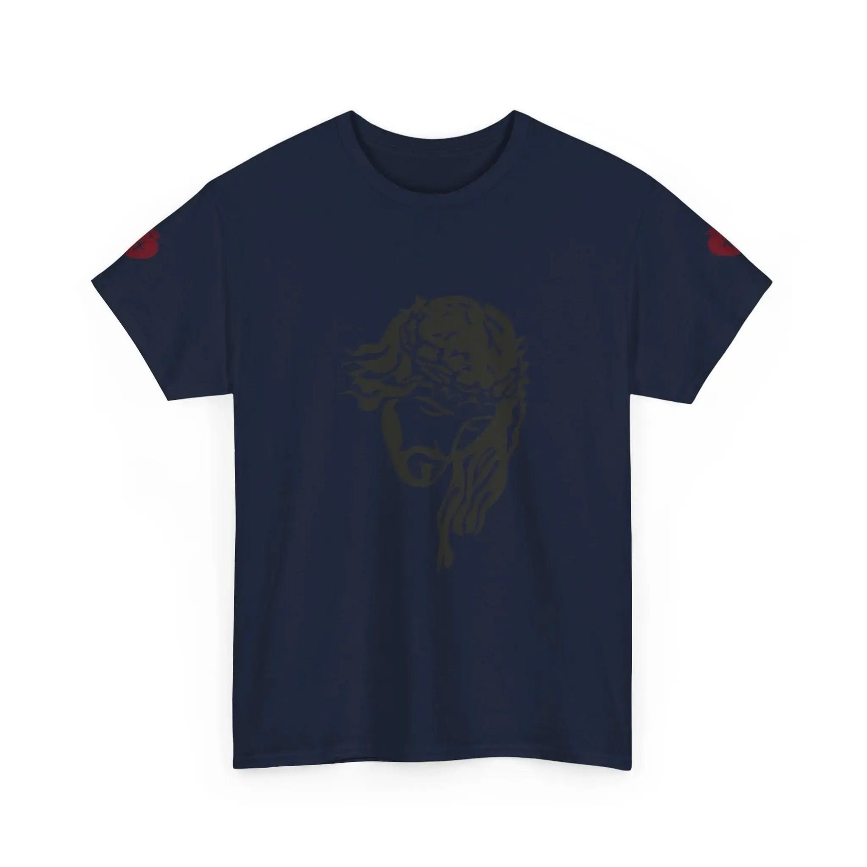 JESUS heavy cotton tee brand tag, bold Christian faith clothing