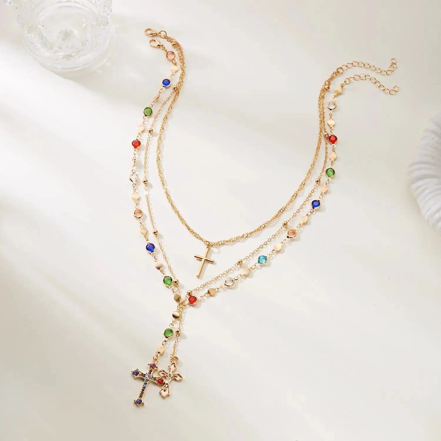 Layered Heart Cross Tassel Necklace - YESHUALL