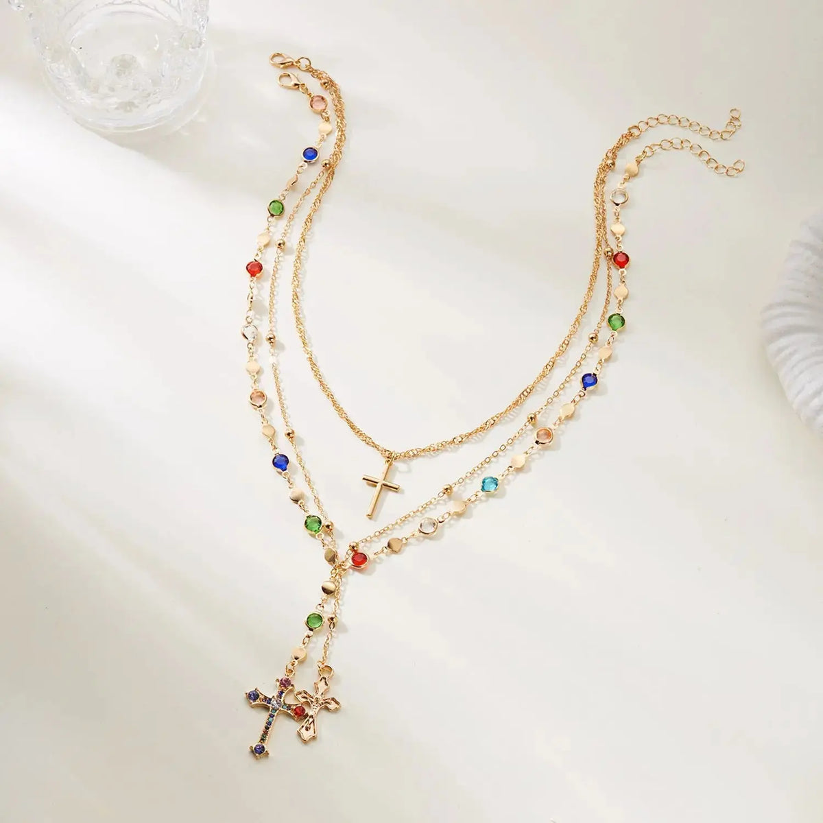 Layered Heart Cross Tassel Necklace - YESHUALL