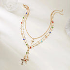 Layered Heart Cross Tassel Necklace - YESHUALL