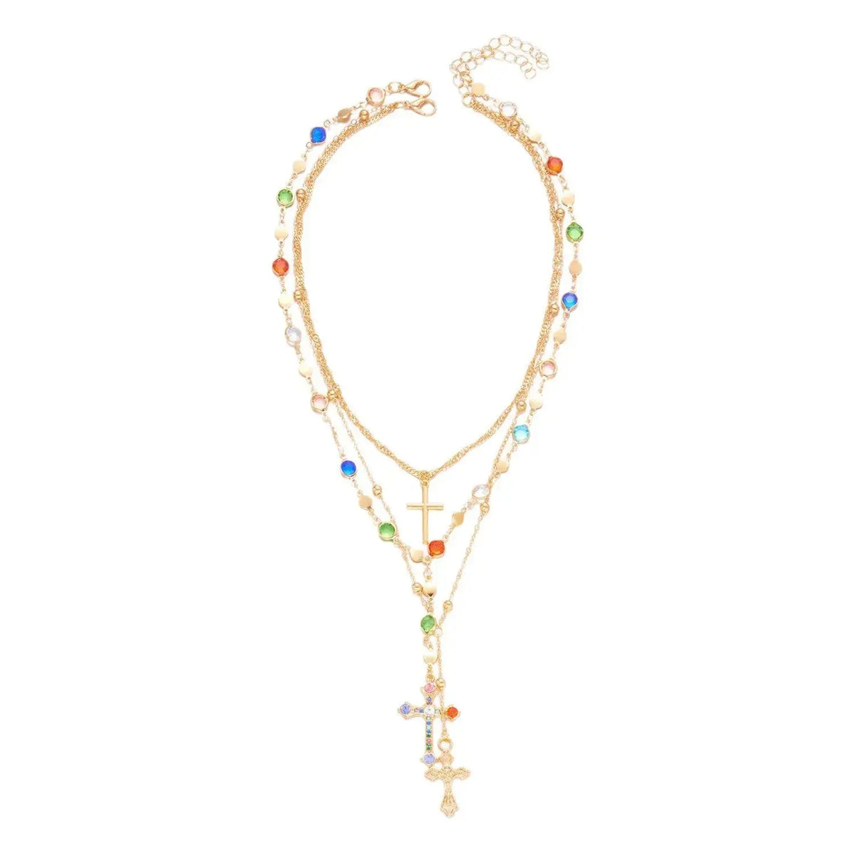 Layered Heart Cross Tassel Necklace - YESHUALL