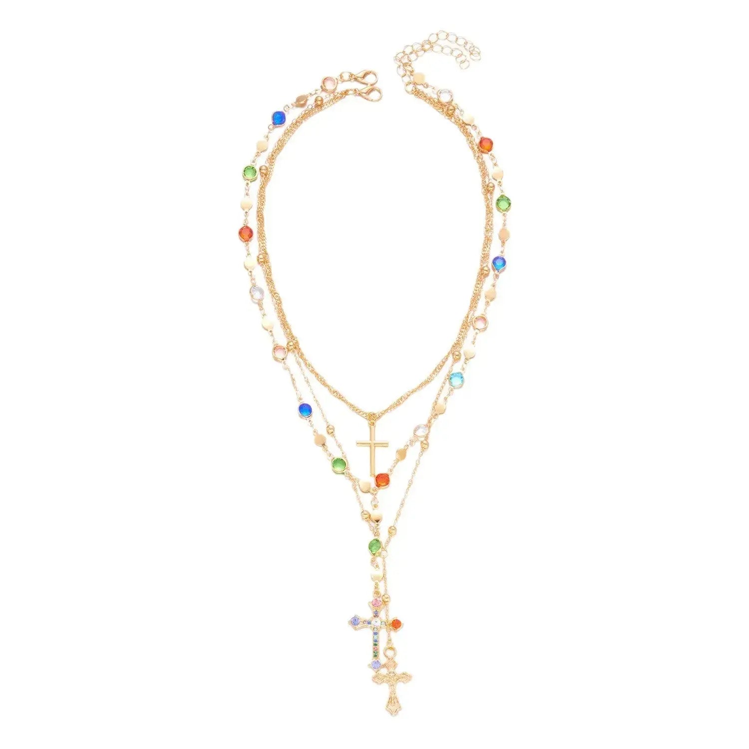 Layered Heart Cross Tassel Necklace - YESHUALL