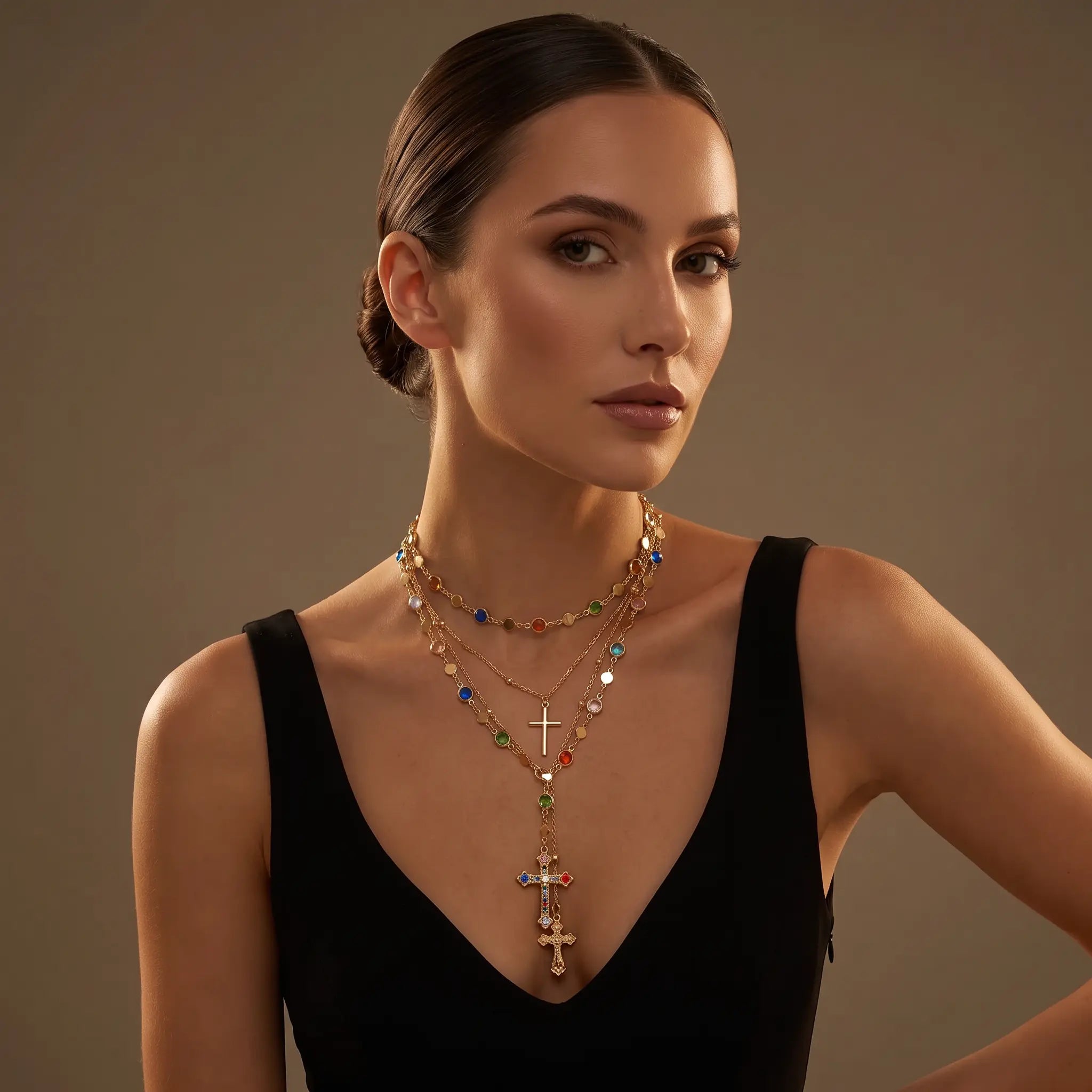 Layered Heart Cross Tassel Necklace - YESHUALL