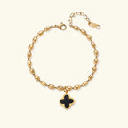 Woman wearing clover beaded bracelet, Christian jewelry gift