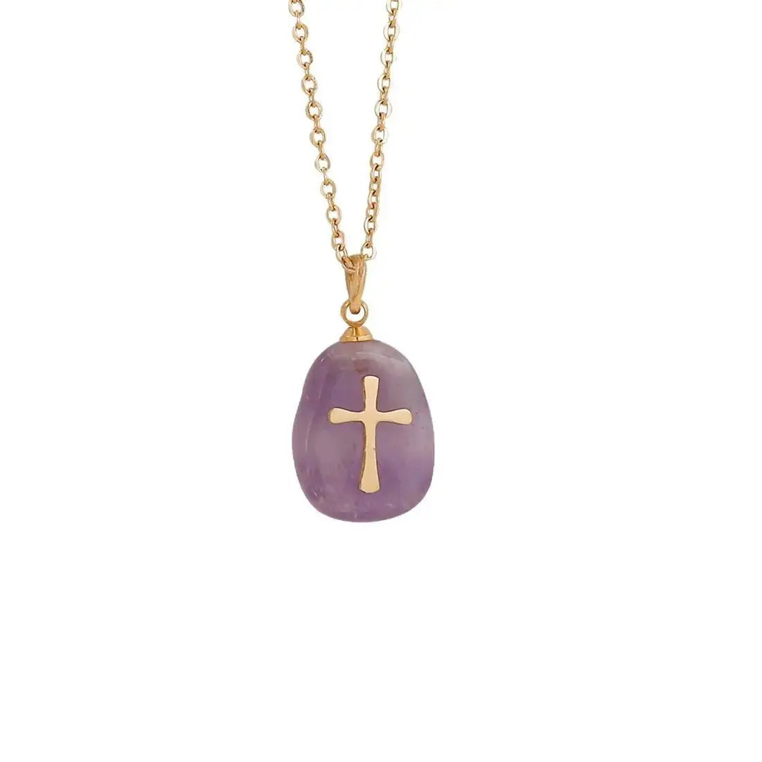 Natural Stone Cross Necklace Stainless Steel Jewelry - YESHUALL