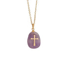 Natural Stone Cross Necklace Stainless Steel Jewelry - YESHUALL