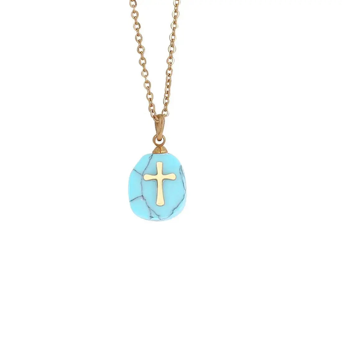 Natural Stone Cross Necklace Stainless Steel Jewelry - YESHUALL