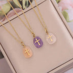 Natural Stone Cross Necklace Stainless Steel Jewelry - YESHUALL