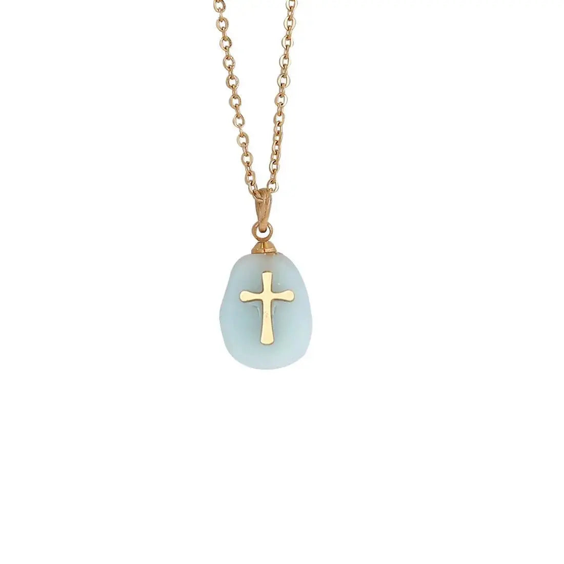 Natural Stone Cross Necklace Stainless Steel Jewelry - YESHUALL