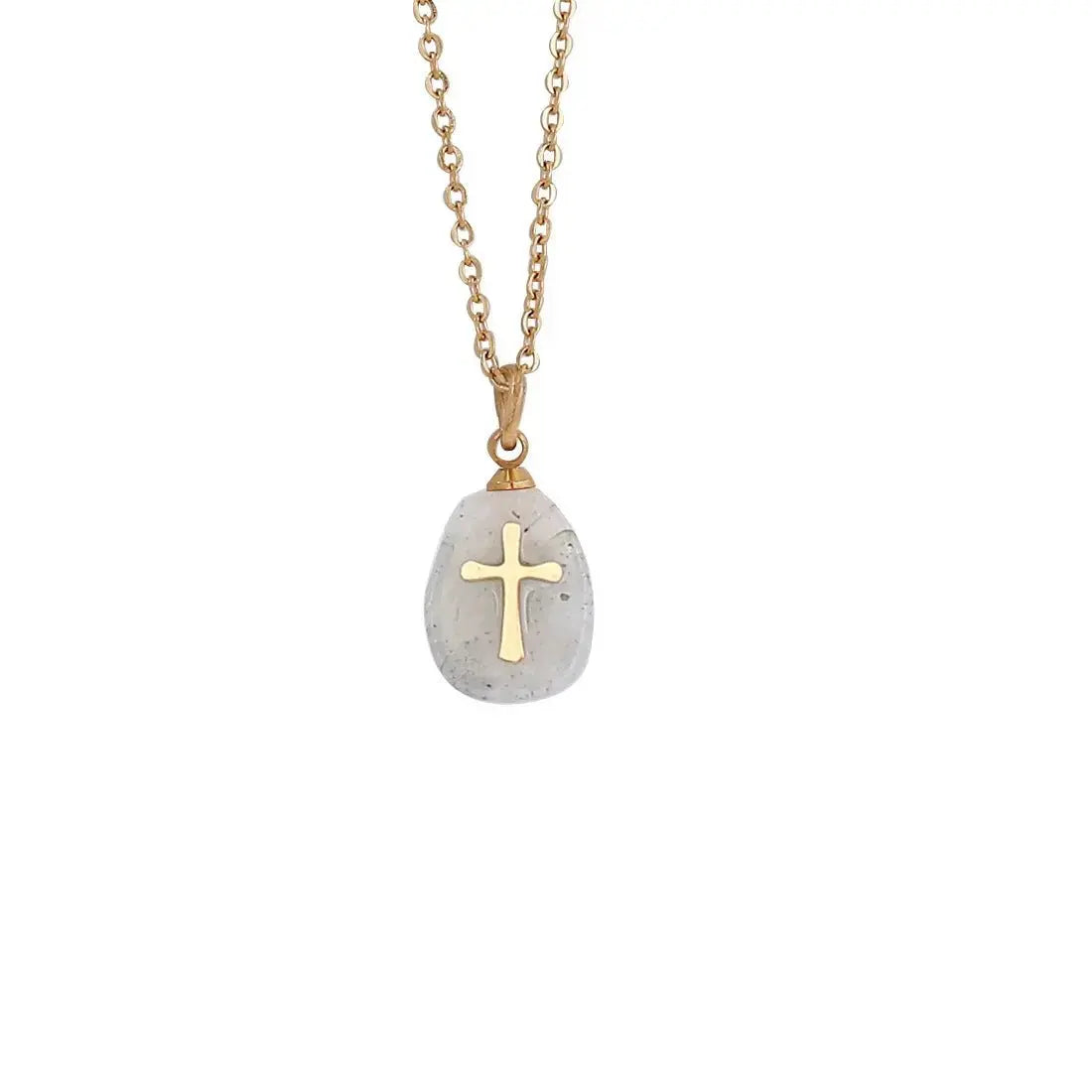 Natural Stone Cross Necklace Stainless Steel Jewelry - YESHUALL