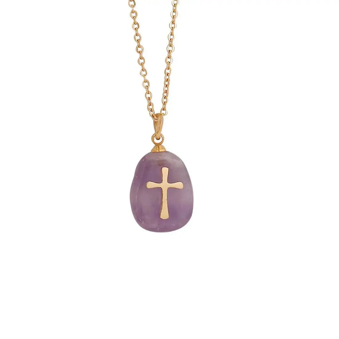 Natural Stone Cross Necklace Stainless Steel Jewelry - YESHUALL