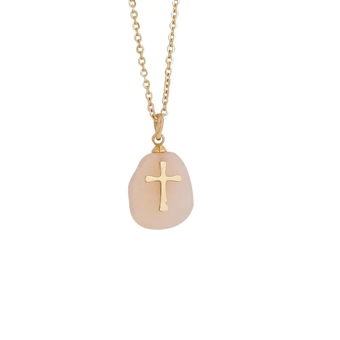 Natural Stone Cross Necklace Stainless Steel Jewelry - YESHUALL