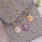Natural Stone Cross Necklace Stainless Steel Jewelry - YESHUALL