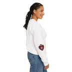 Faith crewneck design close-up, Bible verse Christian women's top