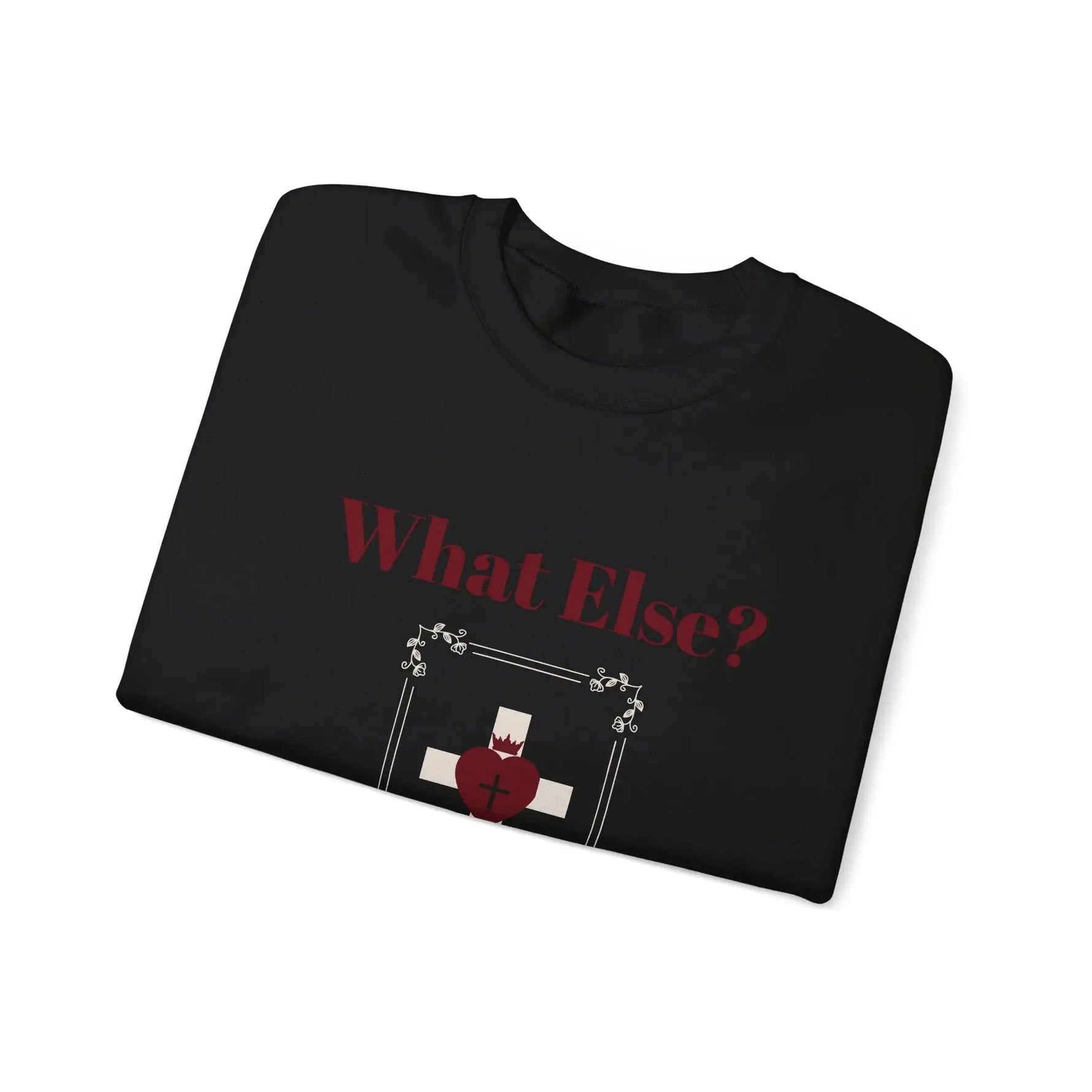 Christian heavy blend crewneck side view, faith women's apparel