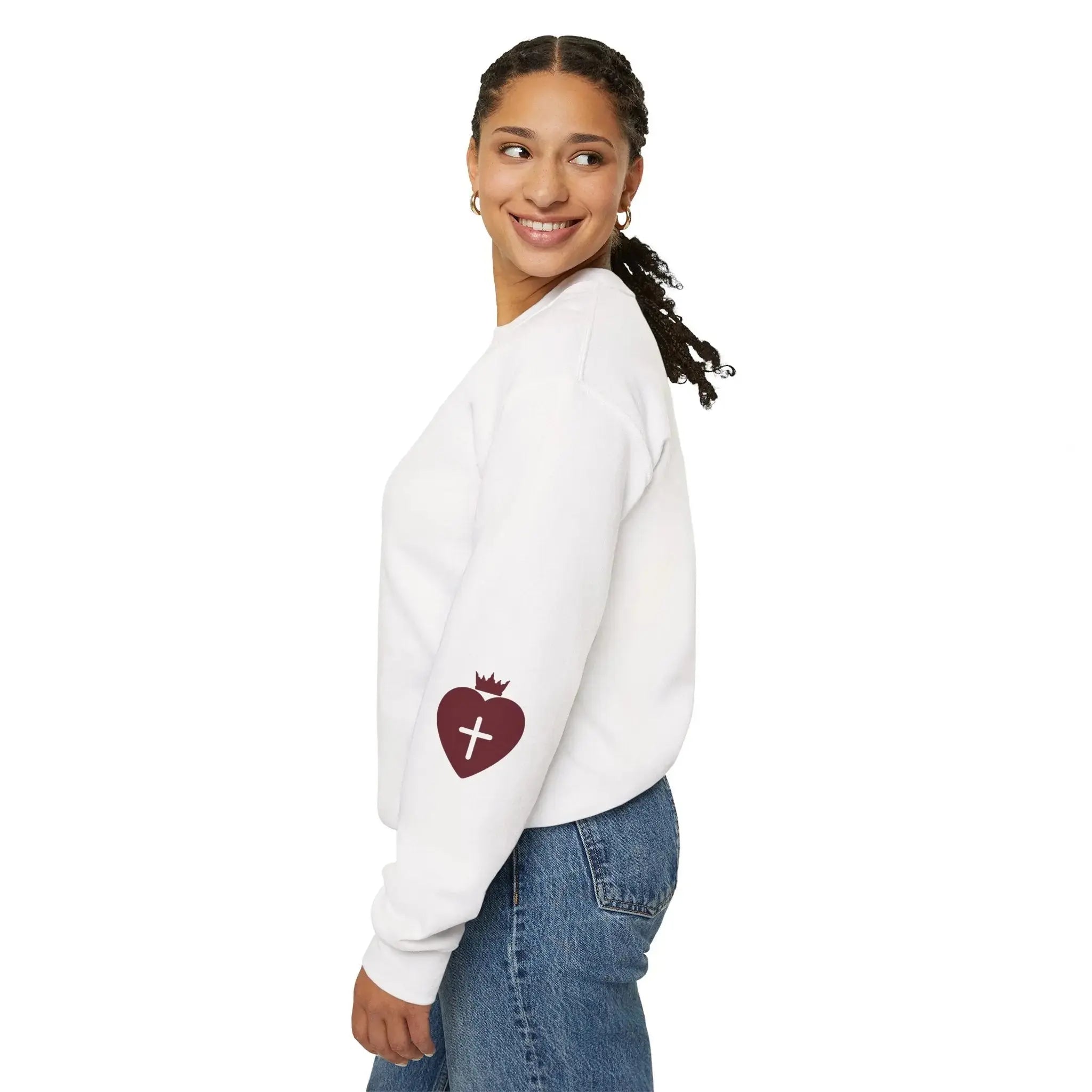 Christian crewneck flatlay, faith women's sweatshirt gift