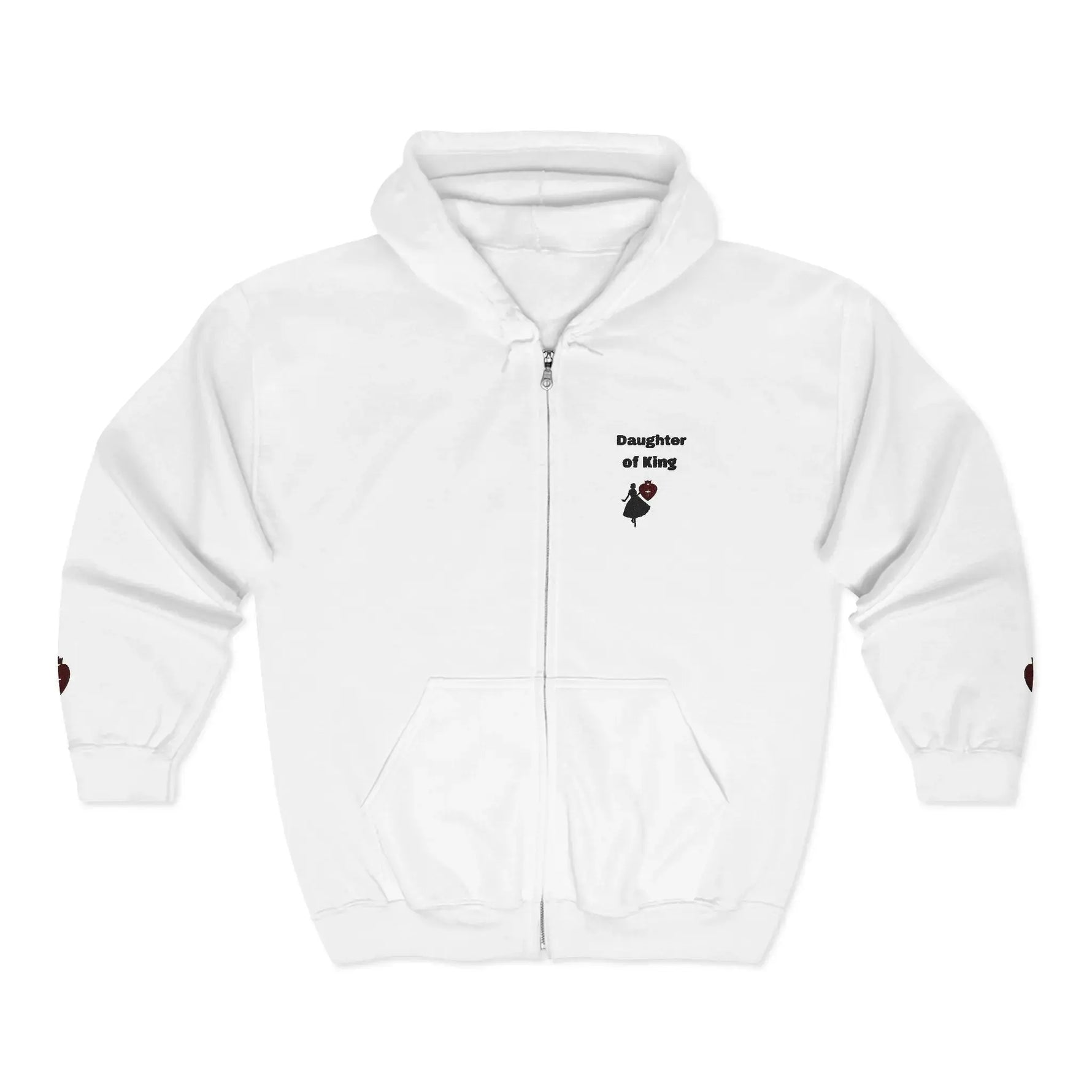 Full zip Christian faith hoodie front detail, women's heavy blend