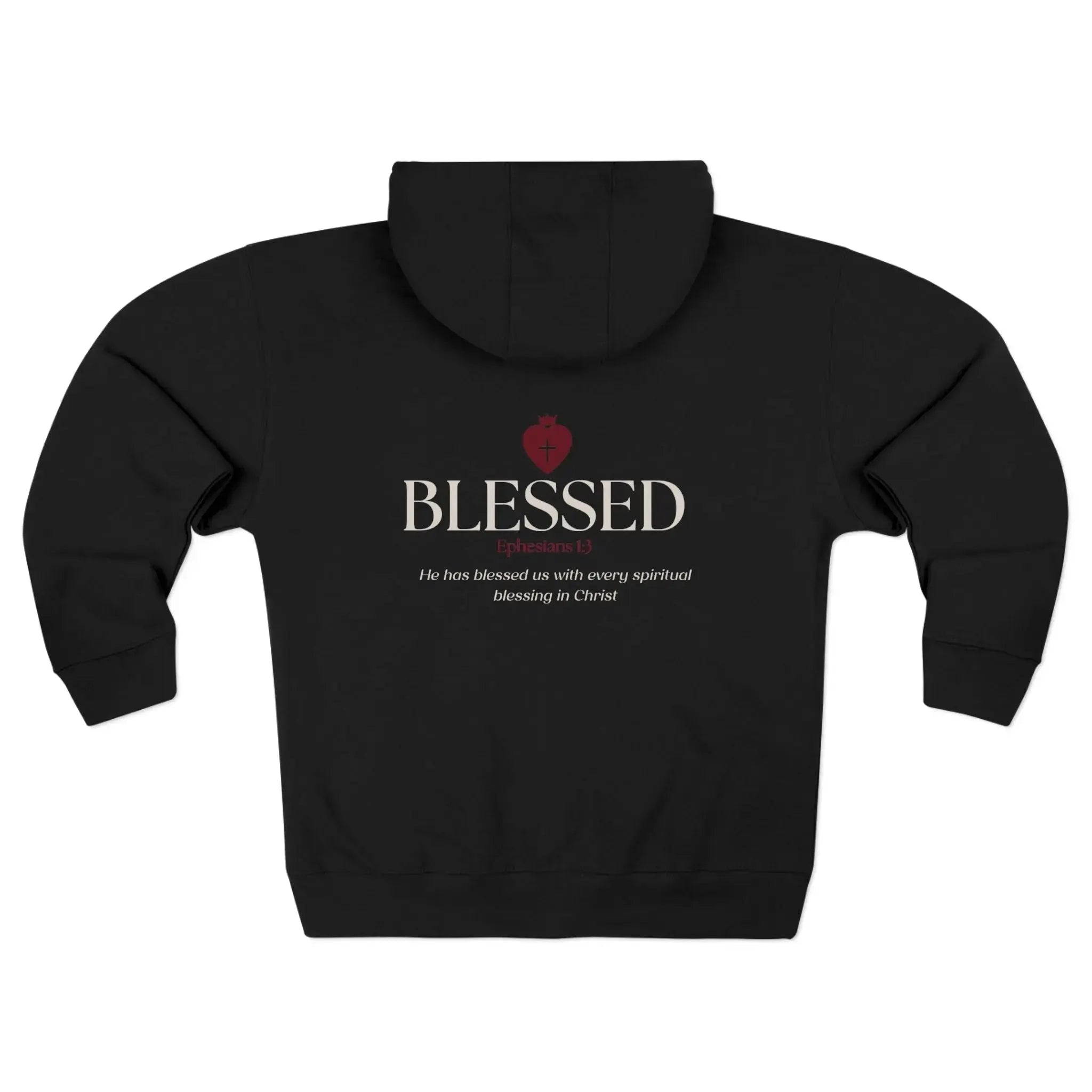 Christian zip hoodie closed front view, faith women's apparel