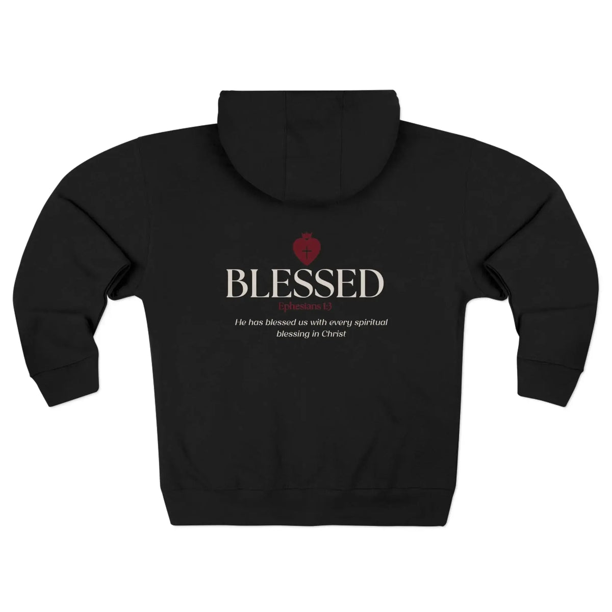 Christian zip hoodie closed front view, faith women's apparel