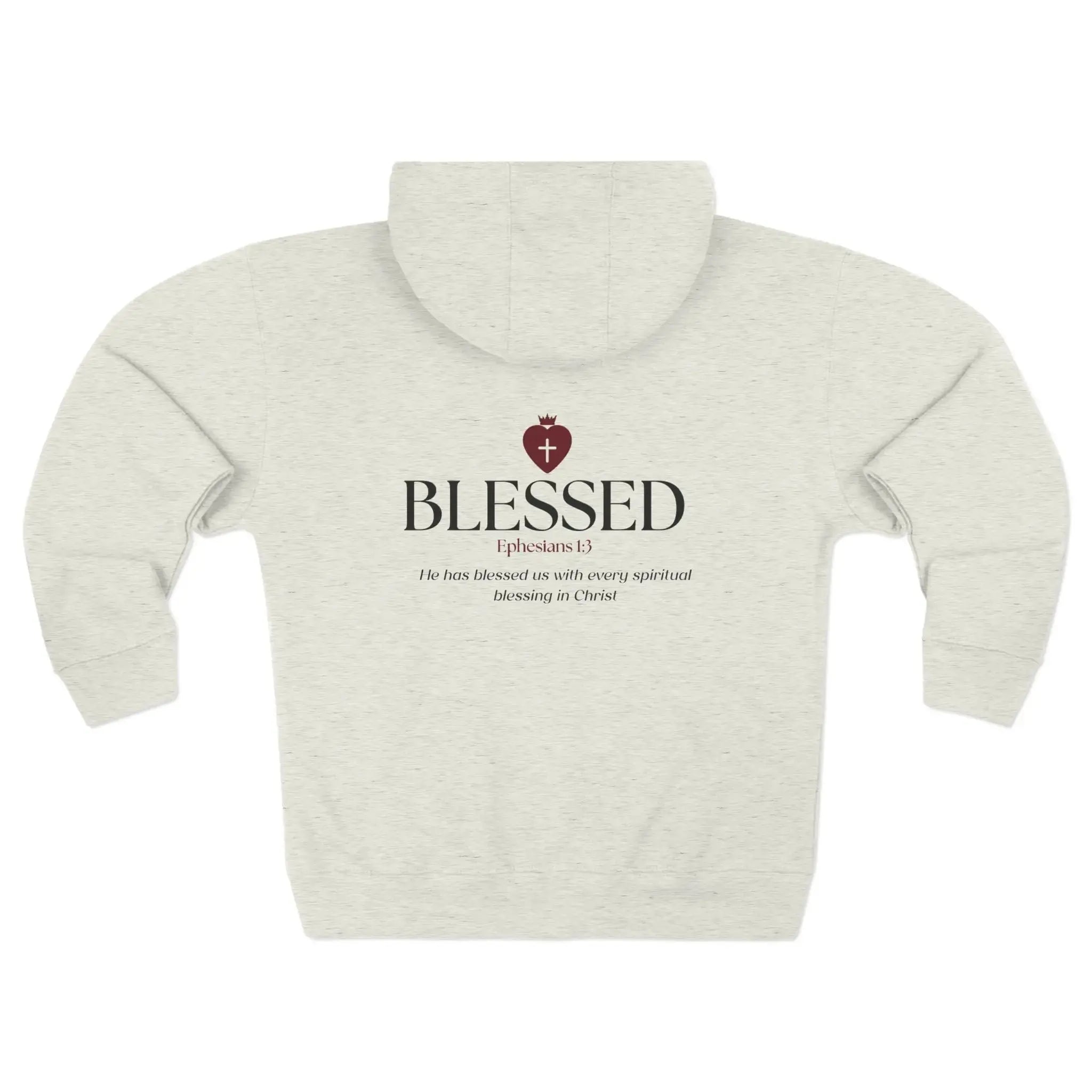 Faith zip hoodie fabric close-up, Christian women's layer top