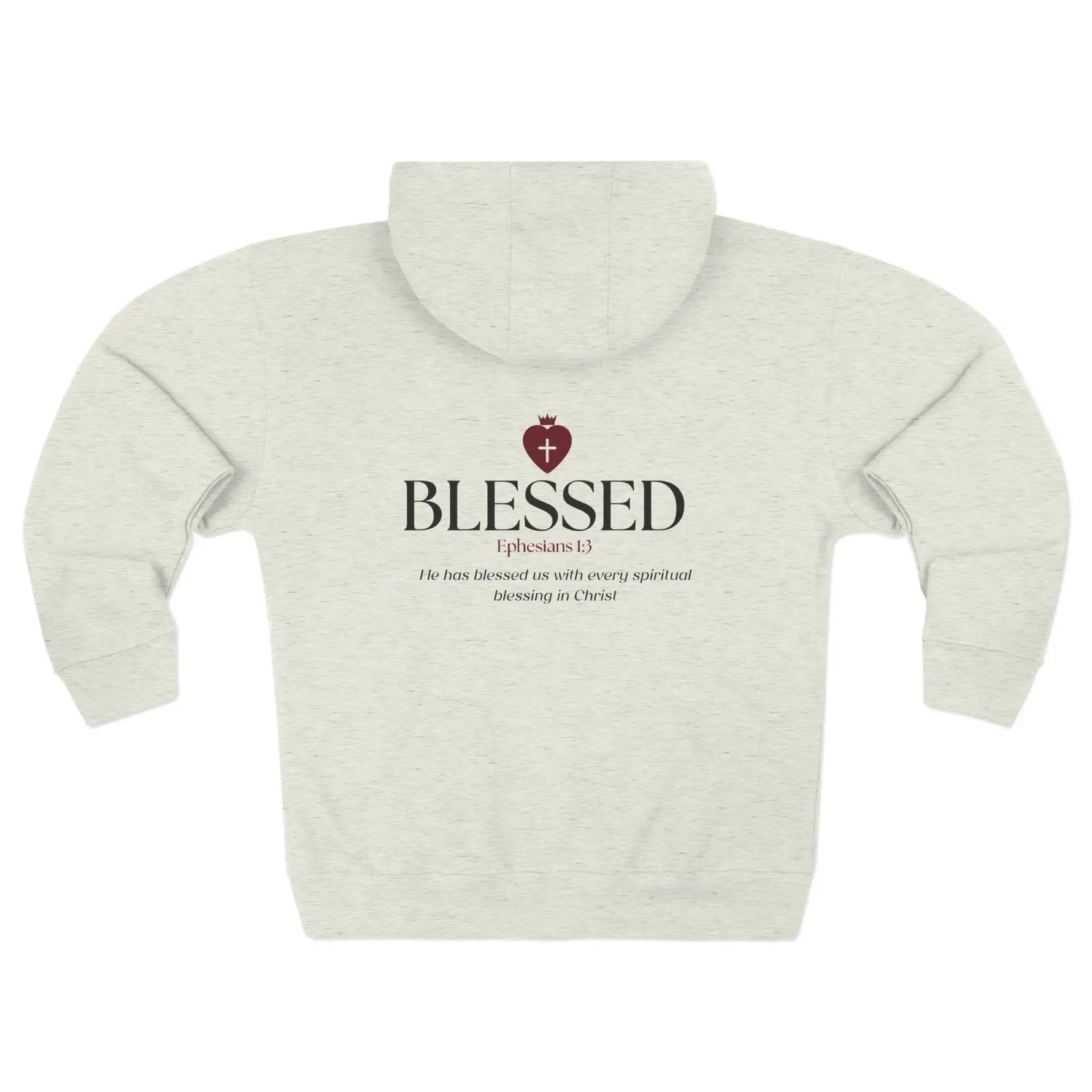 Faith zip hoodie fabric close-up, Christian women's layer top