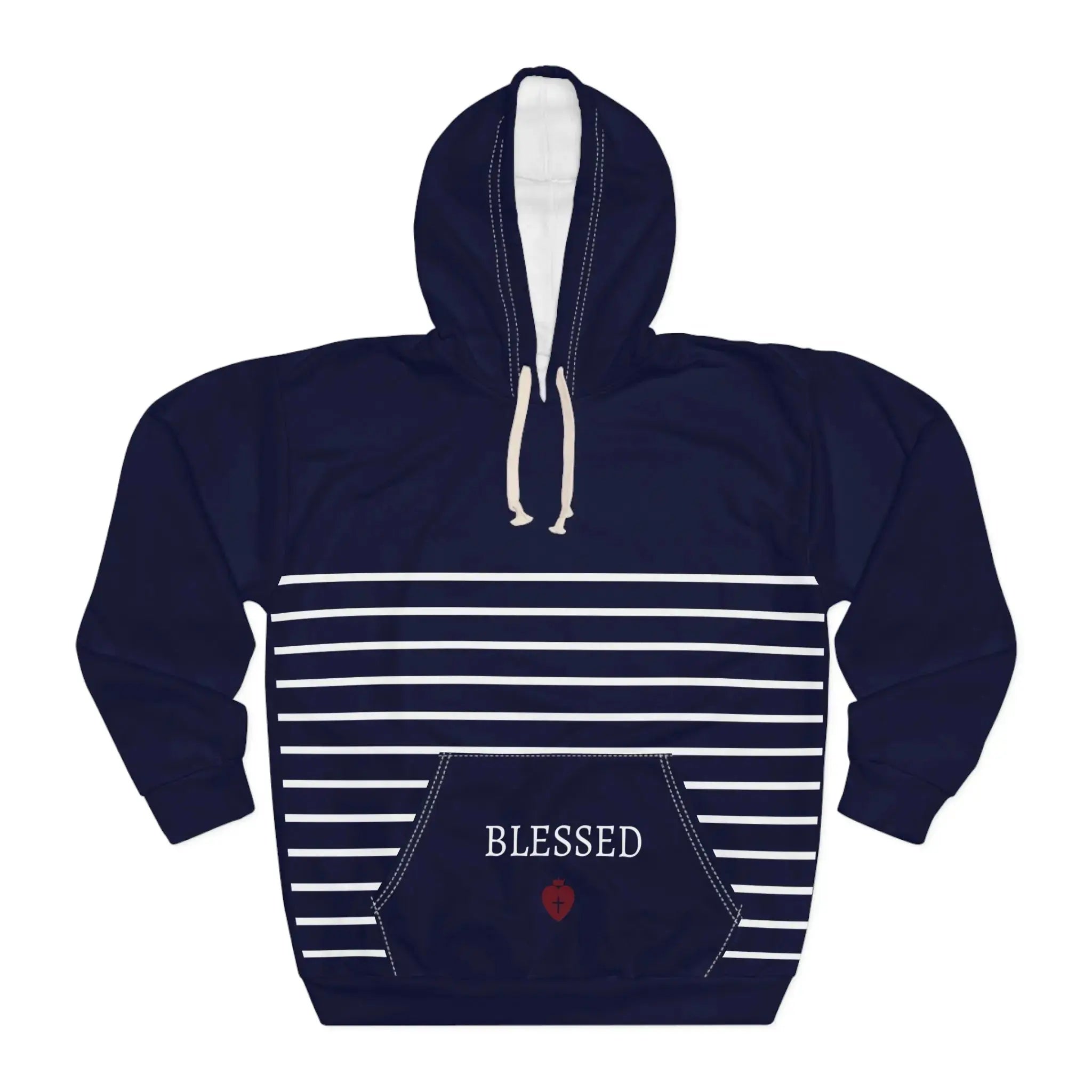 White overflow faith hoodie detail, Christian women's full print pullover